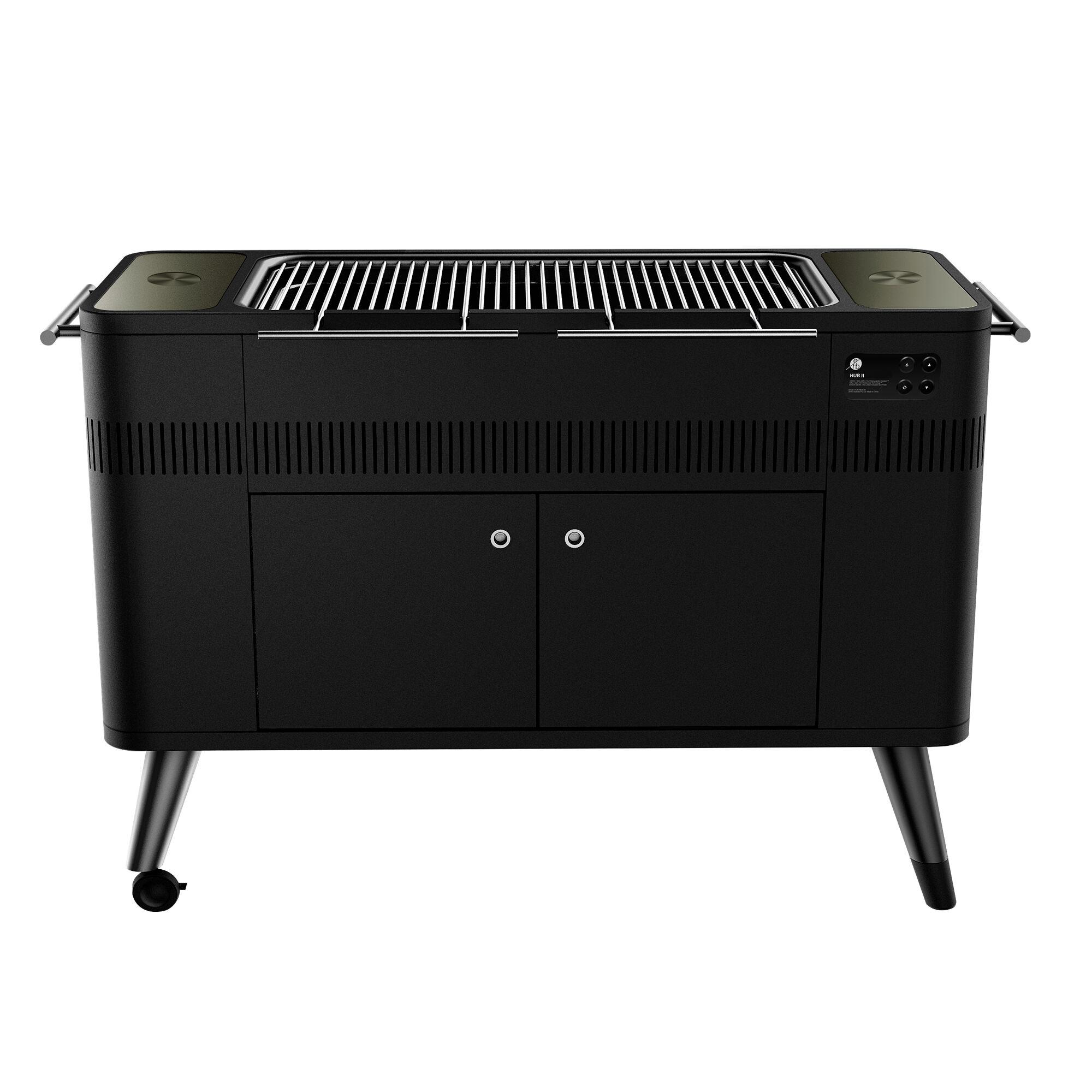 Everdure HUB II EU kullgrill i svart med elektrisk rotisseri og stor grillflate