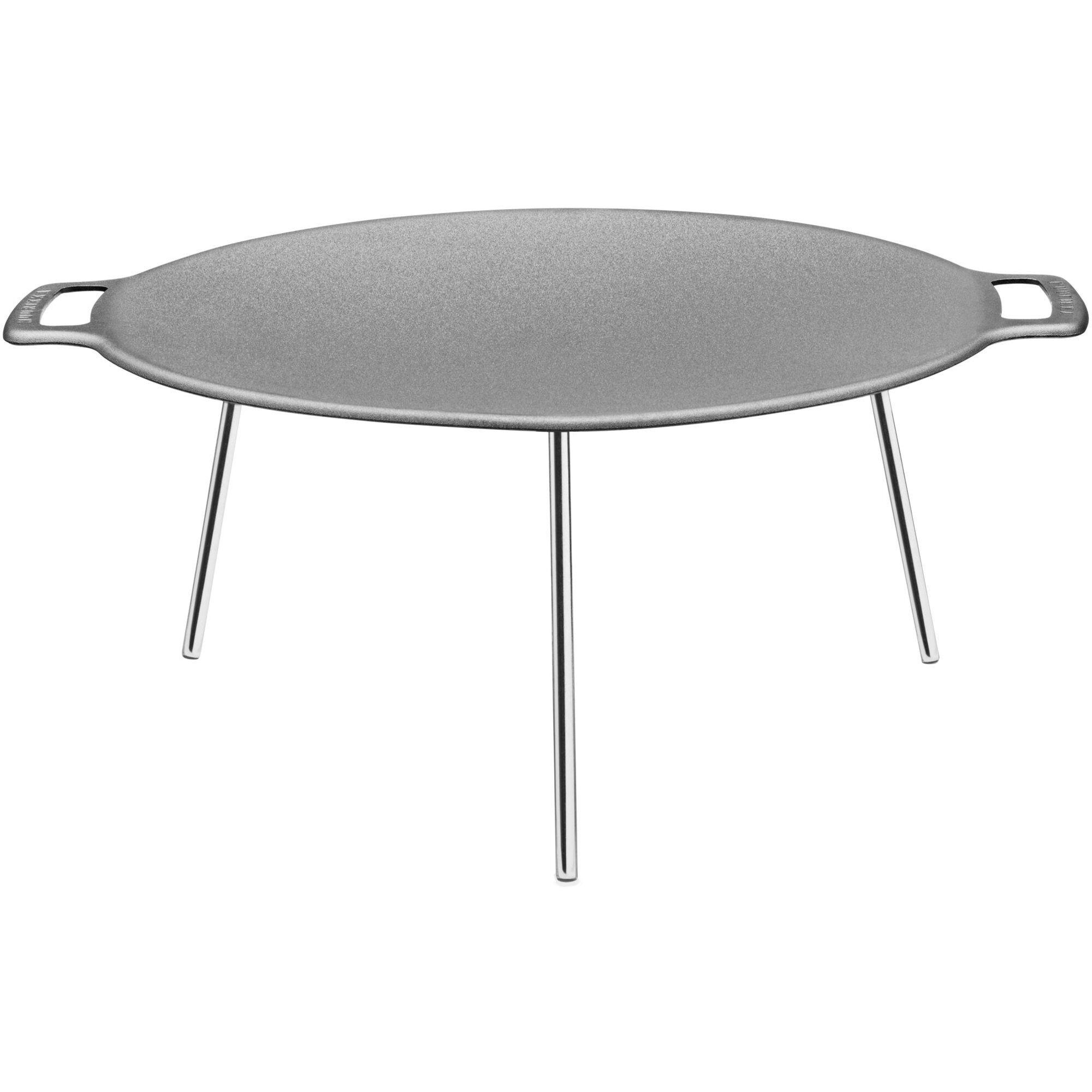 Muurikka stekeplate 58 cm med ben — stor karbonstålplate for gass og åpen ild