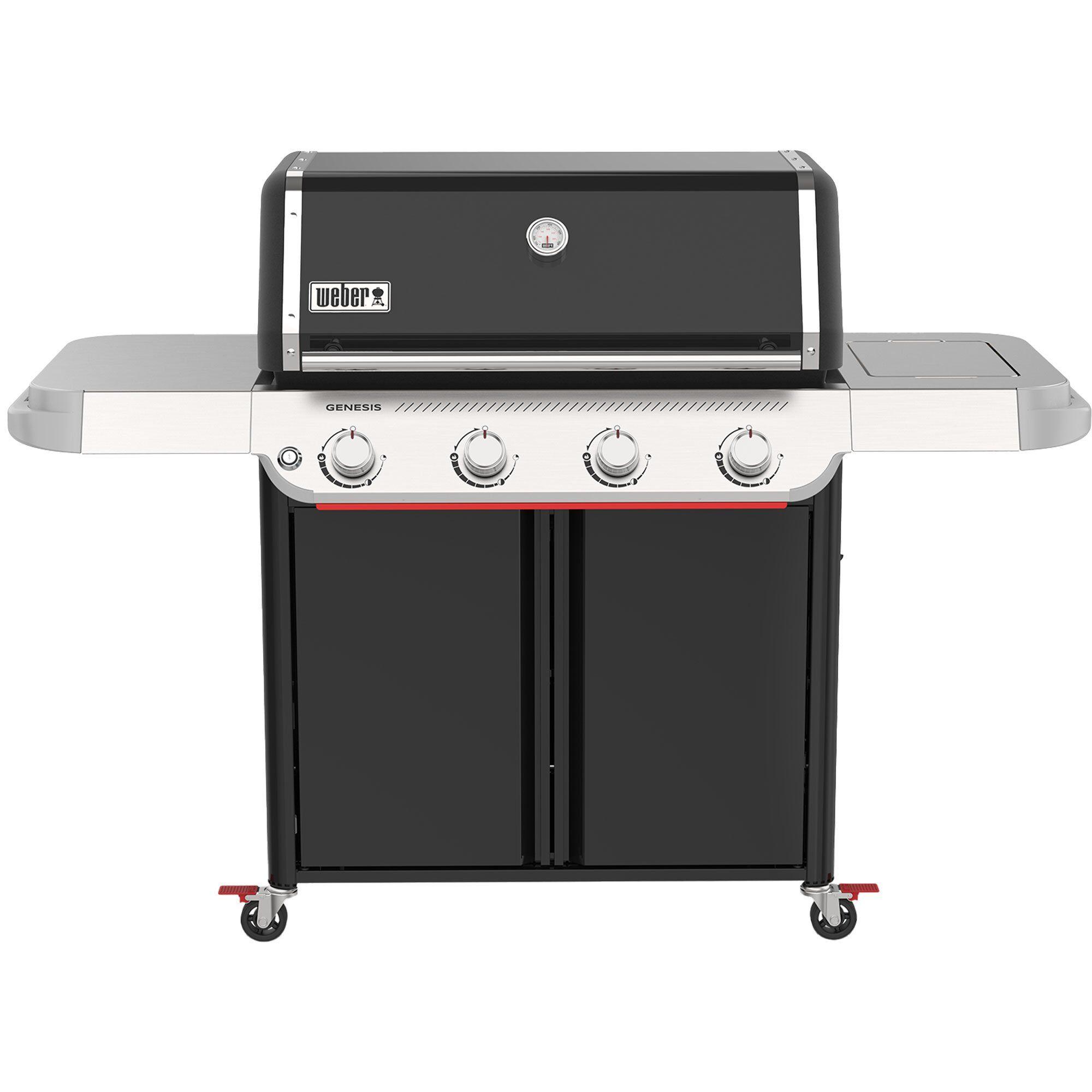 Weber Genesis E-415W gassgrill i sort med fire brennere og sidebrenner