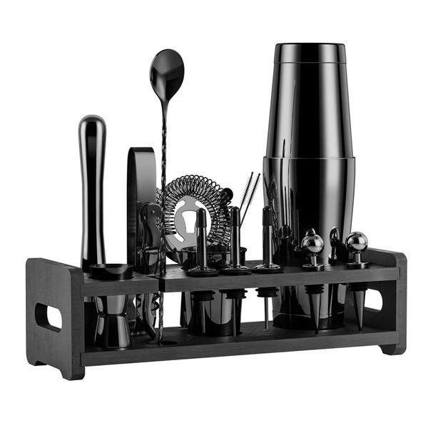 Cocktailshaker-sett 20 deler i gunmetal med stativ fra Bar Life